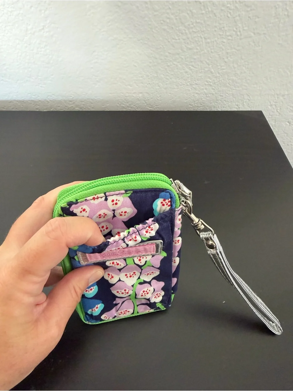 Lilly Pulitzer Navy Floral Phone Wristlet with Green Trim